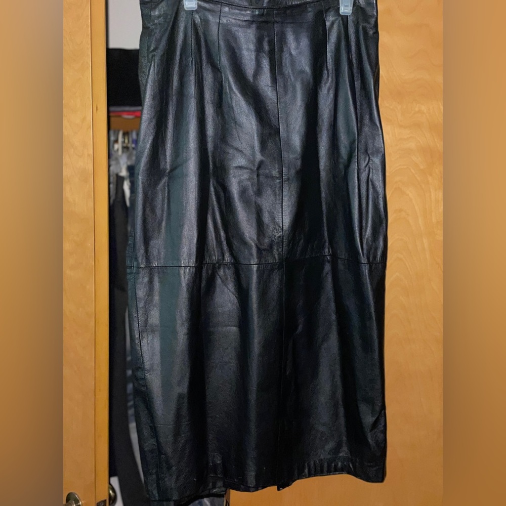 Black Leather Midi- length skirt, great for fall!!